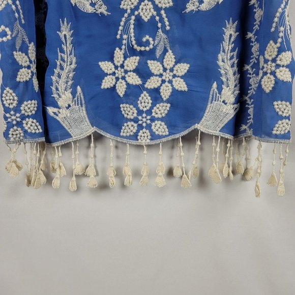 Alice Blue embroidered fringe blue birds stitch fix tank top blouse - Picture 5 of 6